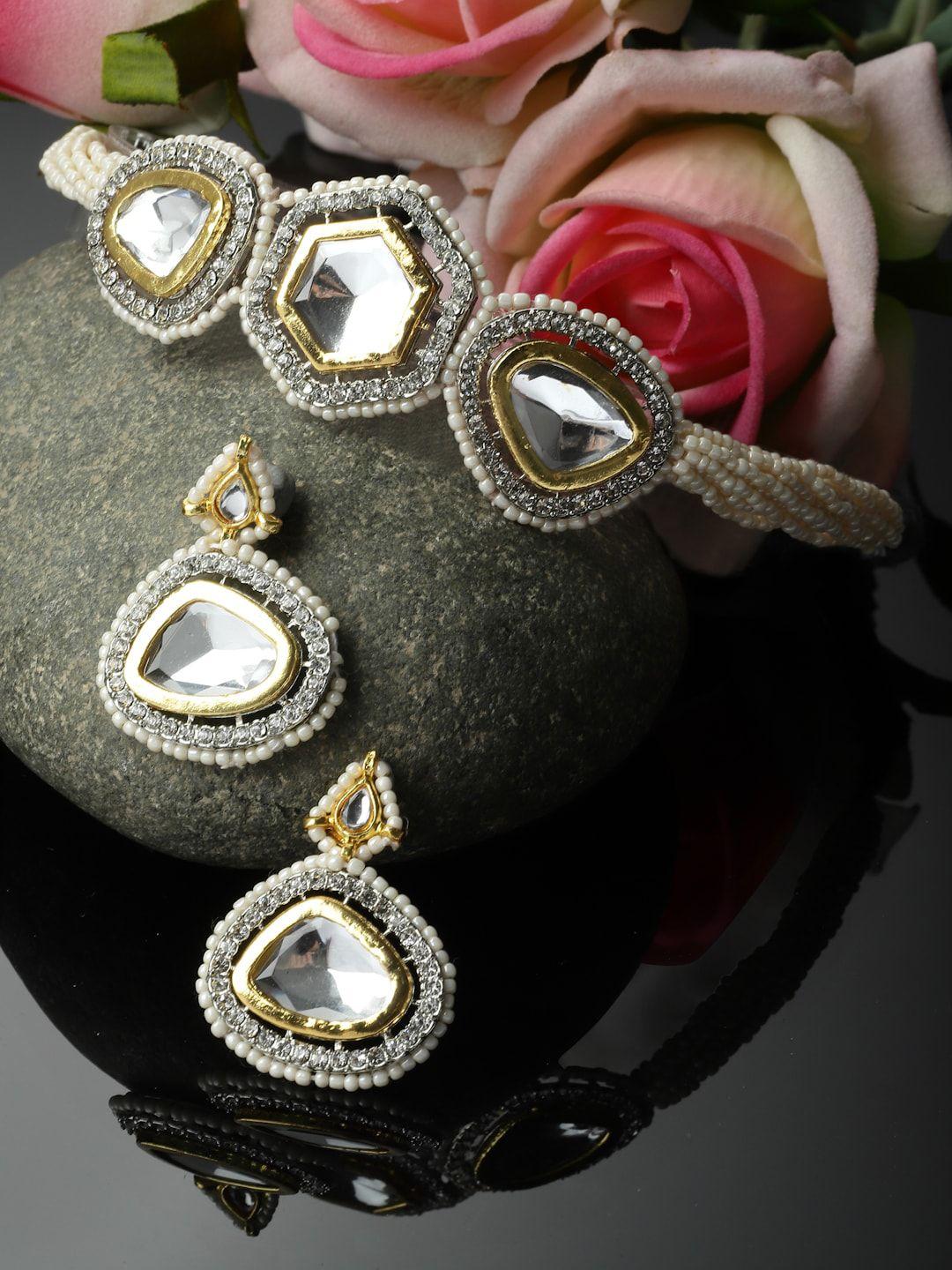 dugristyle gold-plated kundan & ad-studded & beaded jewellery set