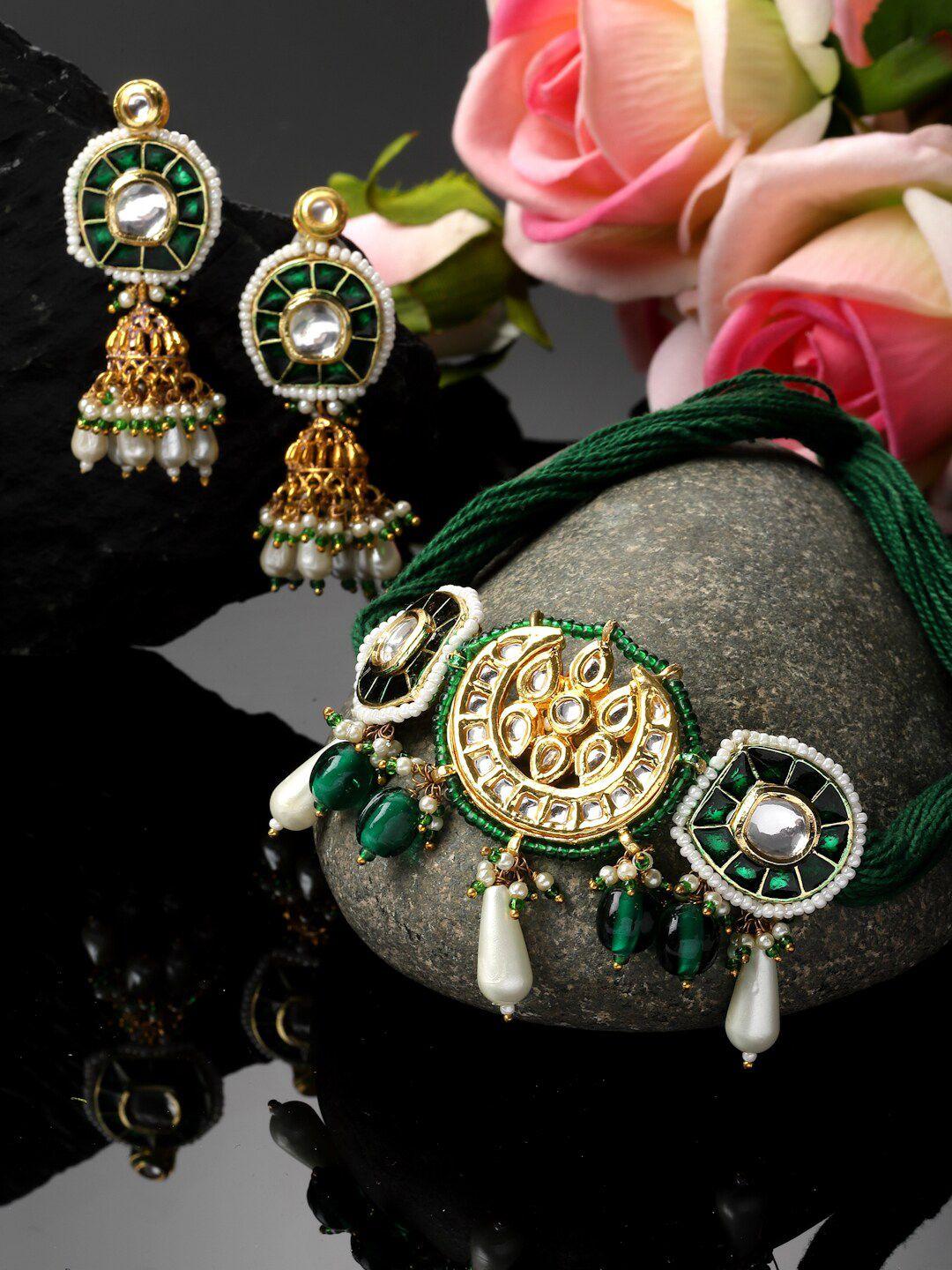 dugristyle gold plated kundan studded jewellery set