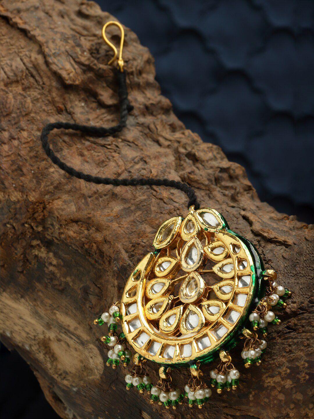 dugristyle gold-plated kundan studded maang tikka