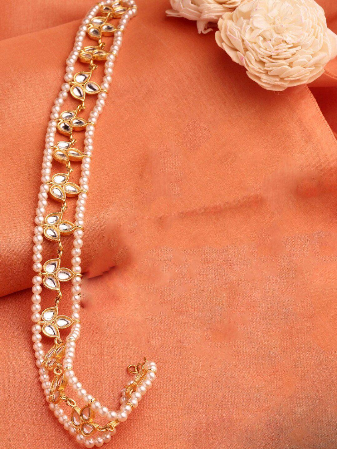 dugristyle gold-plated white kundan studded & beaded head chain