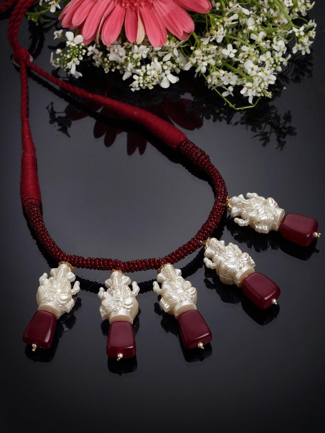 dugristyle gold-toned & red pearls & natural stones necklace