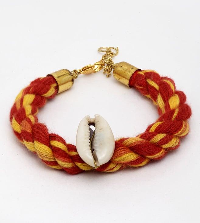 dugristyle red & yellow adjustable bracelet with pearls & natural stones