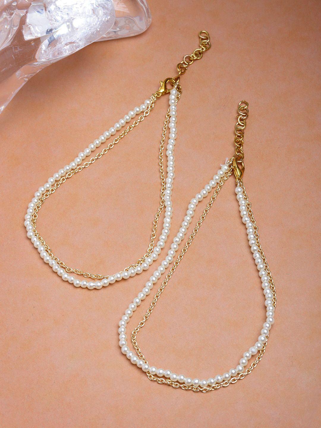 dugristyle women gold-plated & white pearls, natural stones gold anklet