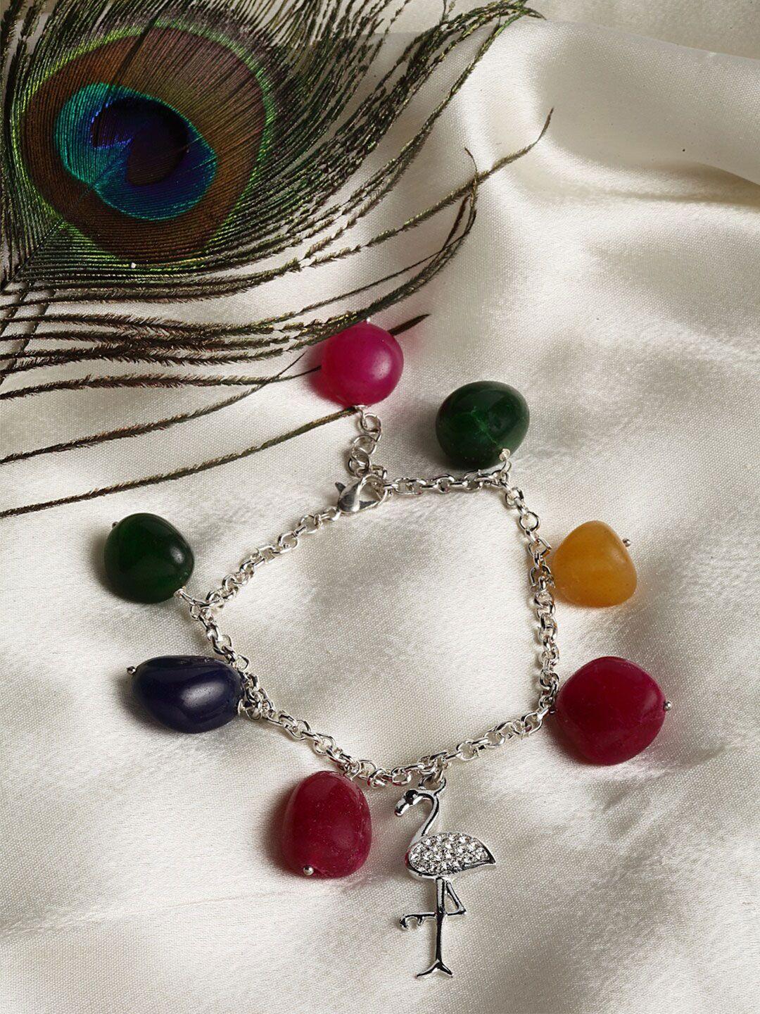 dugristyle women multicoloured & silver-toned sterling silver handcrafted charm bracelet