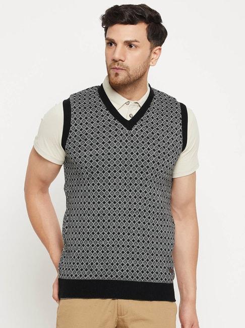 duke black & dark grey regular fit self pattern sweater