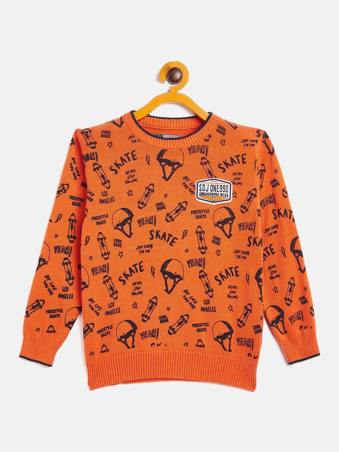 duke boys orange & navy blue acrylic printed pullover sweater
