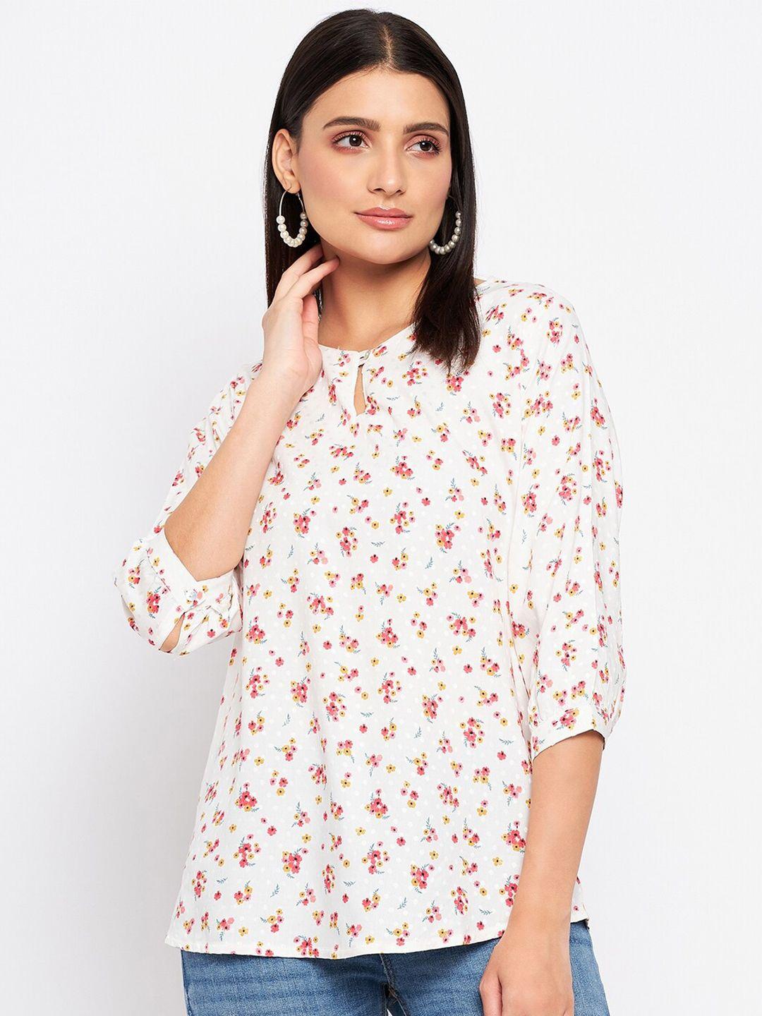 duke keyhole neck floral printed puff sleeves top