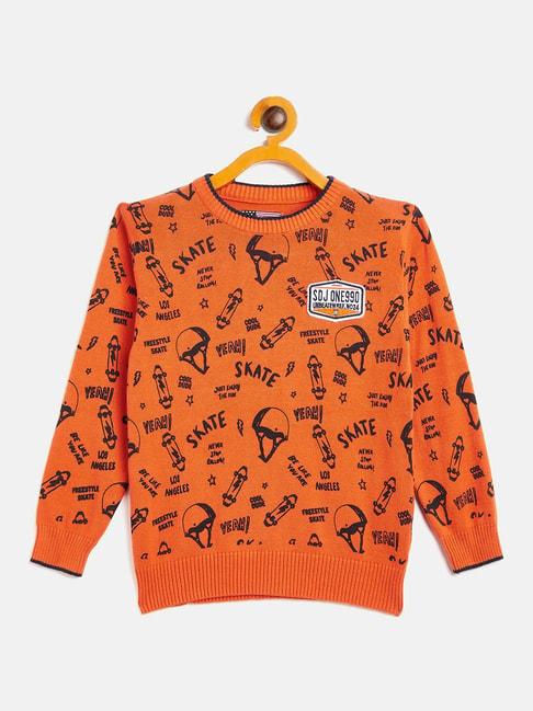 duke kids orange printed full sleeves sweater