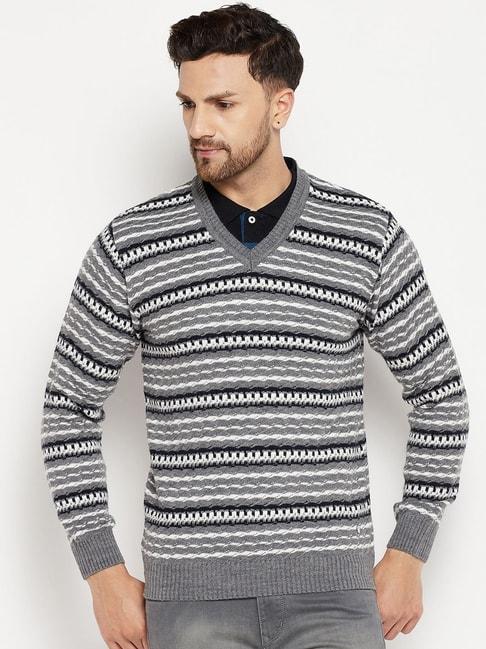 duke melange grey regular fit striped sweater