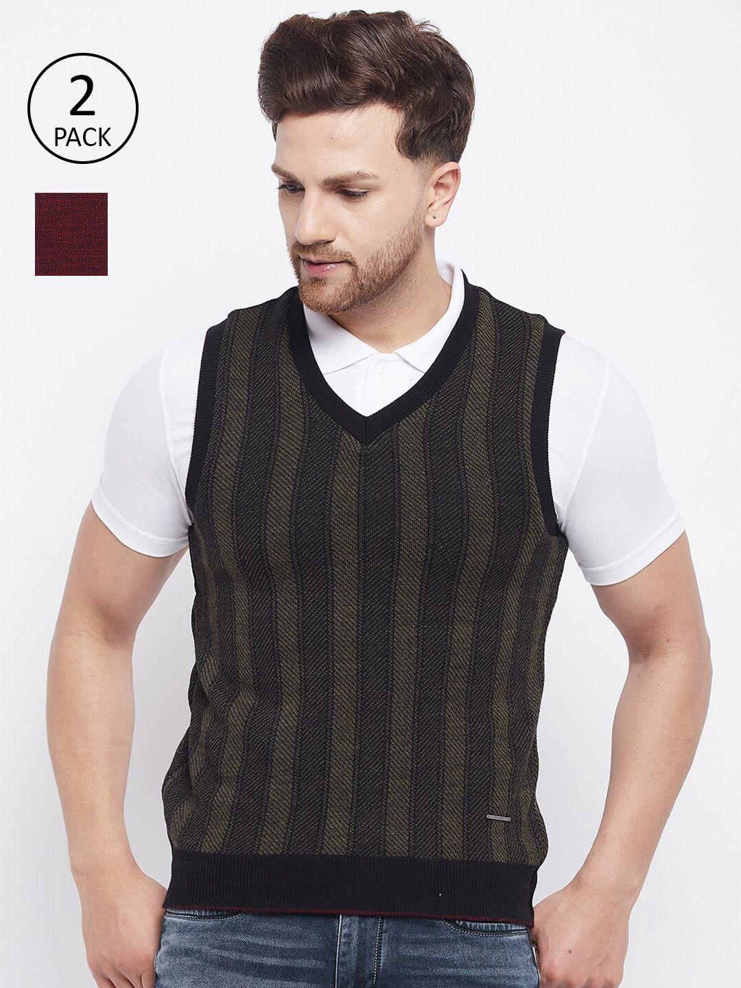 duke men pack of 2 black & maroon striped wool sweater vest