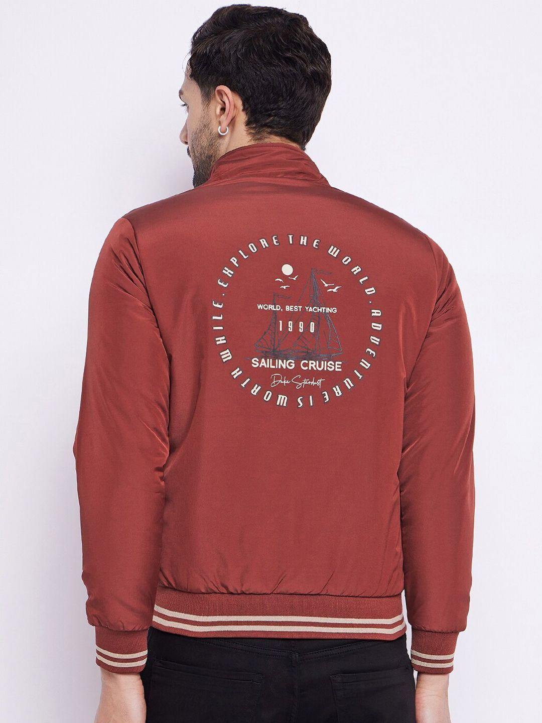 duke typography printed stand collar bomber jacket