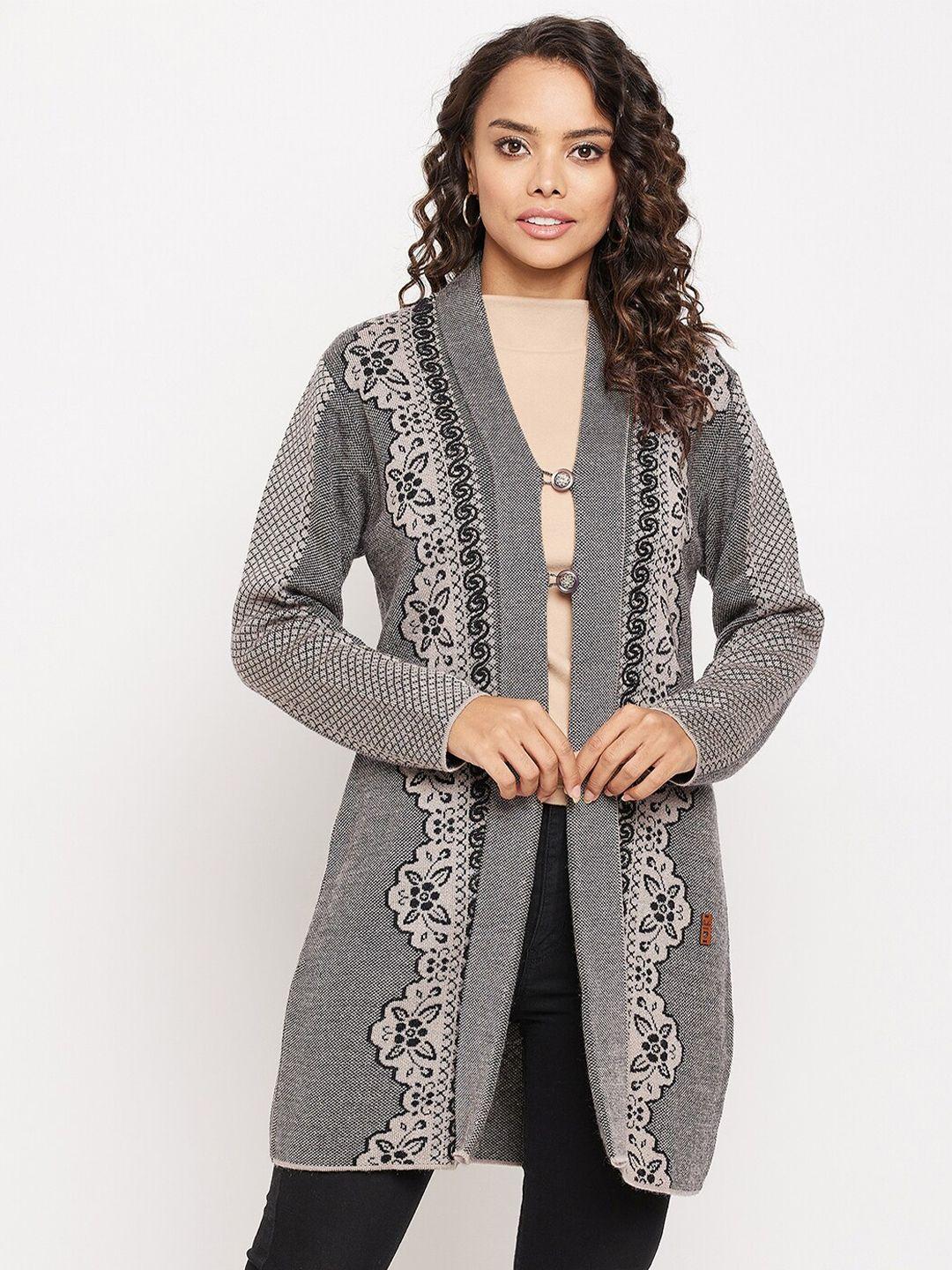 duke women grey & black self design wool longline sweaters