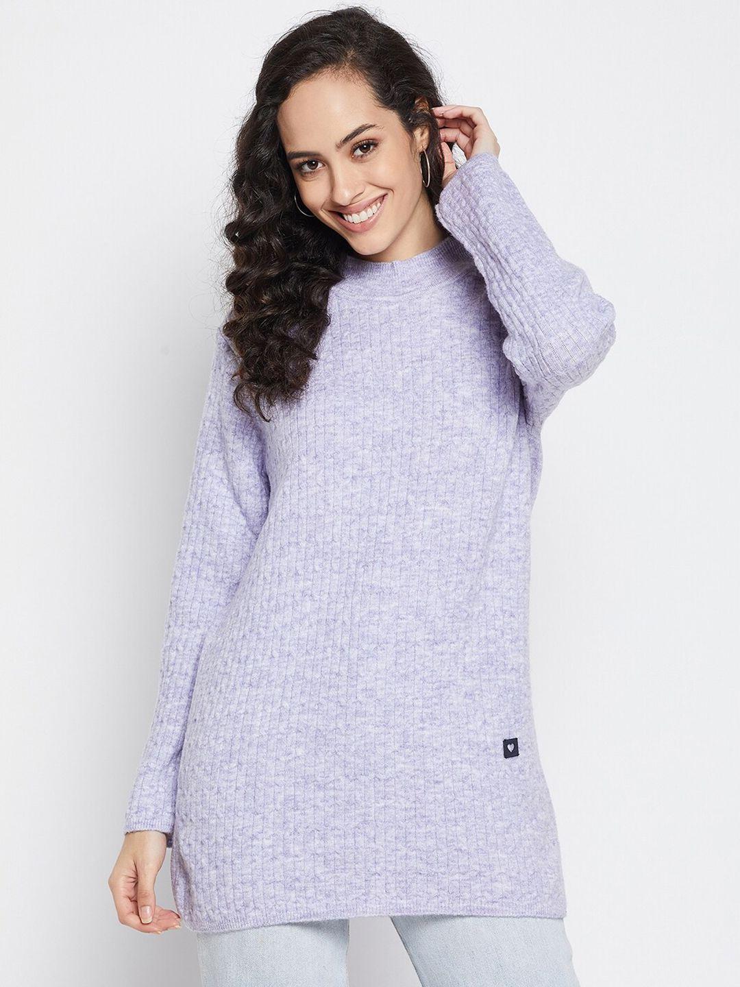 duke women purple ribbed wool longline pullover sweater