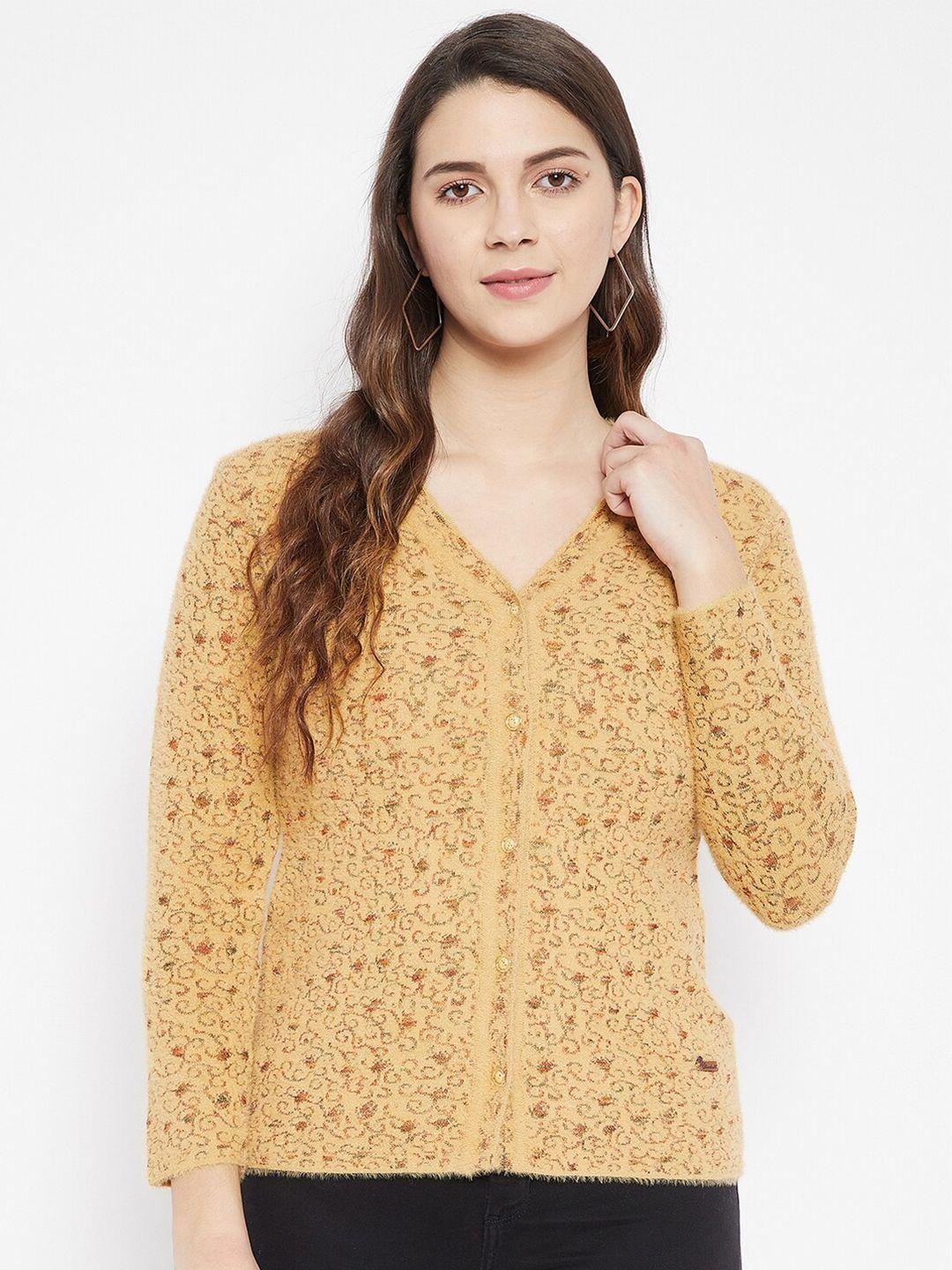 duke women yellow floral printed pullover with fuzzy detail