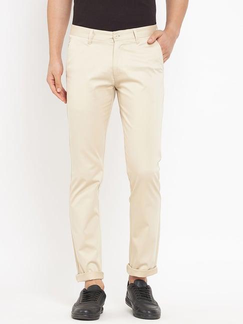duke beige pure cotton slim fit trousers