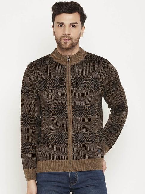 duke beige regular fit self pattern sweater