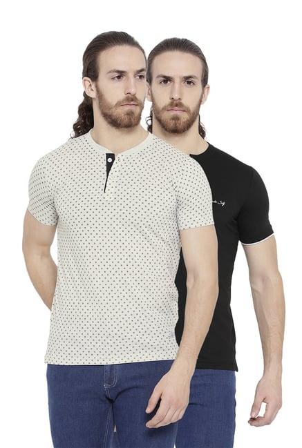 duke black & cream regular fit henley t-shirts (pack of 2)