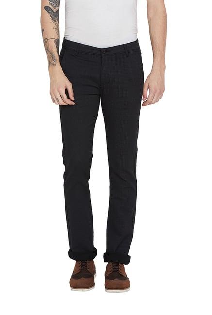 duke black cotton mid rise trousers