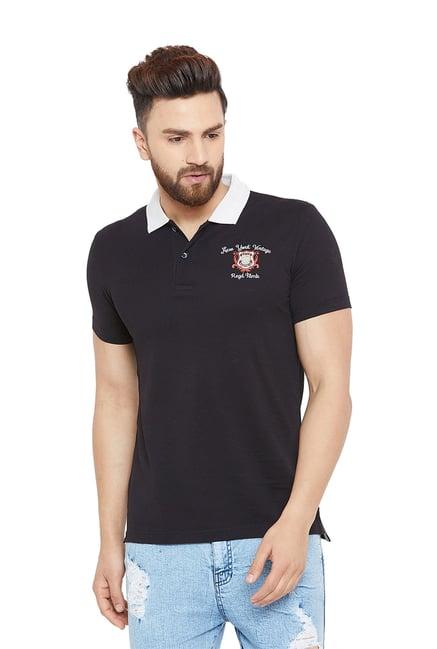 duke black cotton regular fit polo t-shirt