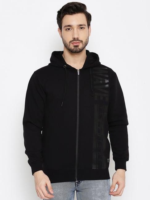 duke black regular fit printed hooded sweatshirt