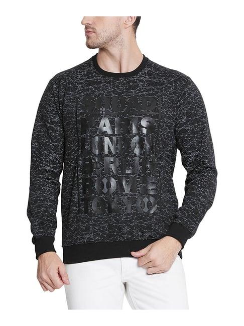 duke black regular fit printed sweatshirt