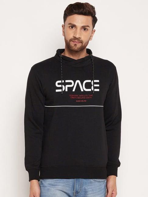 duke black regular fit printed sweatshirt