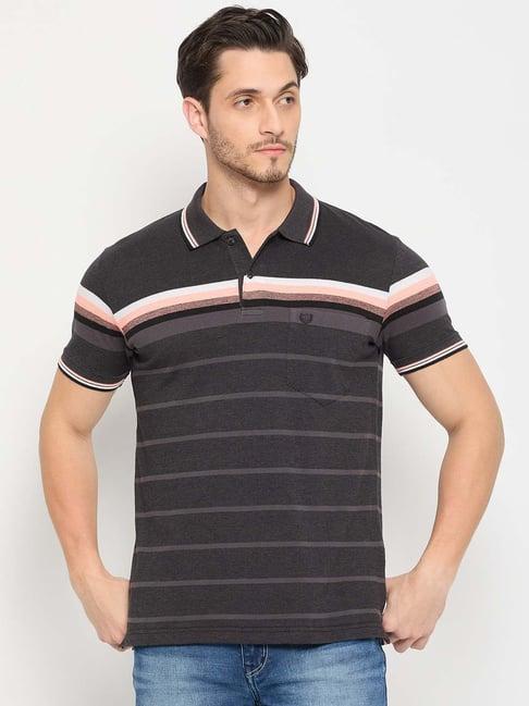 duke black regular fit striped polo t-shirt