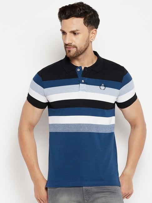 duke black regular fit striped polo t-shirt