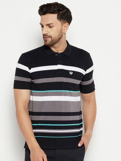 duke black regular fit striped polo t-shirt