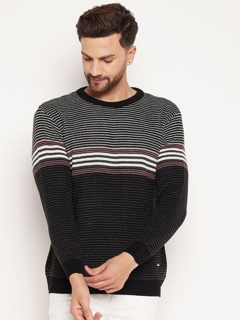 duke black regular fit striped sweater