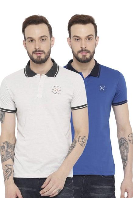 duke blue & off-white regular fit polo t-shirt (pack of 2)