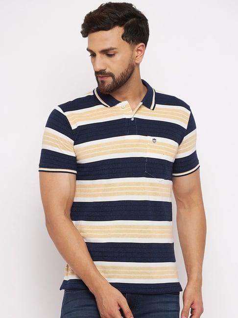 duke blue & orange regular fit striped polo t-shirt