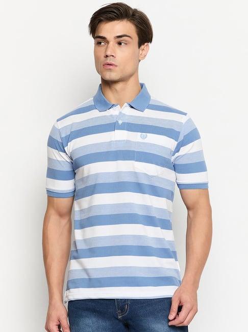 duke blue & white regular fit striped polo t-shirt