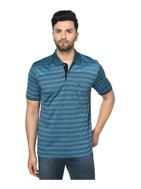 duke blue cotton regular fit striped polo t-shirt