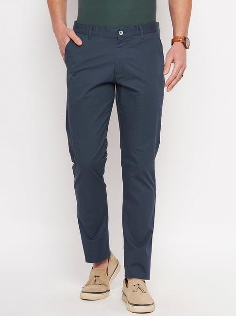 duke blue cotton slim fit trousers