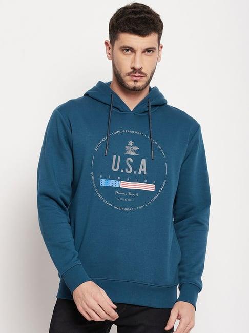 duke blue regular fit printed hooded sweatshirt