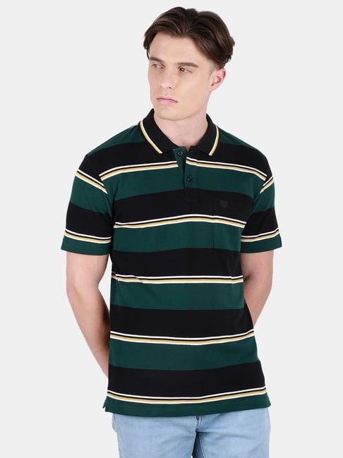 duke bottle green regular fit striped polo t-shirt