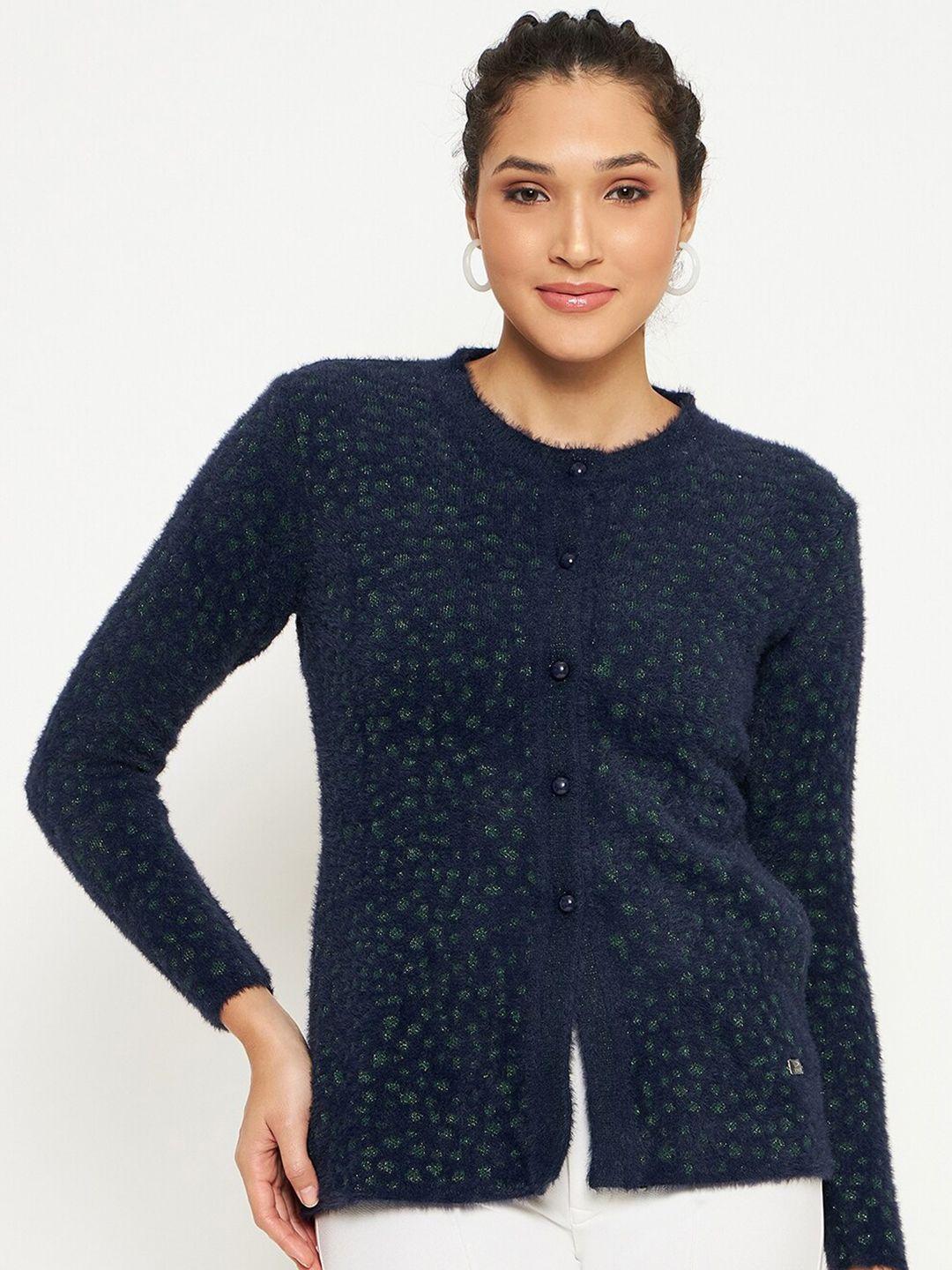 duke boucle self design ribbed acrylic cardigan