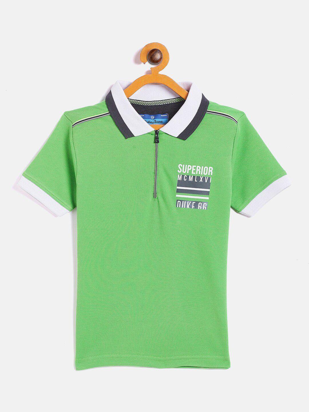 duke boys green typography polo collar slim fit t-shirt