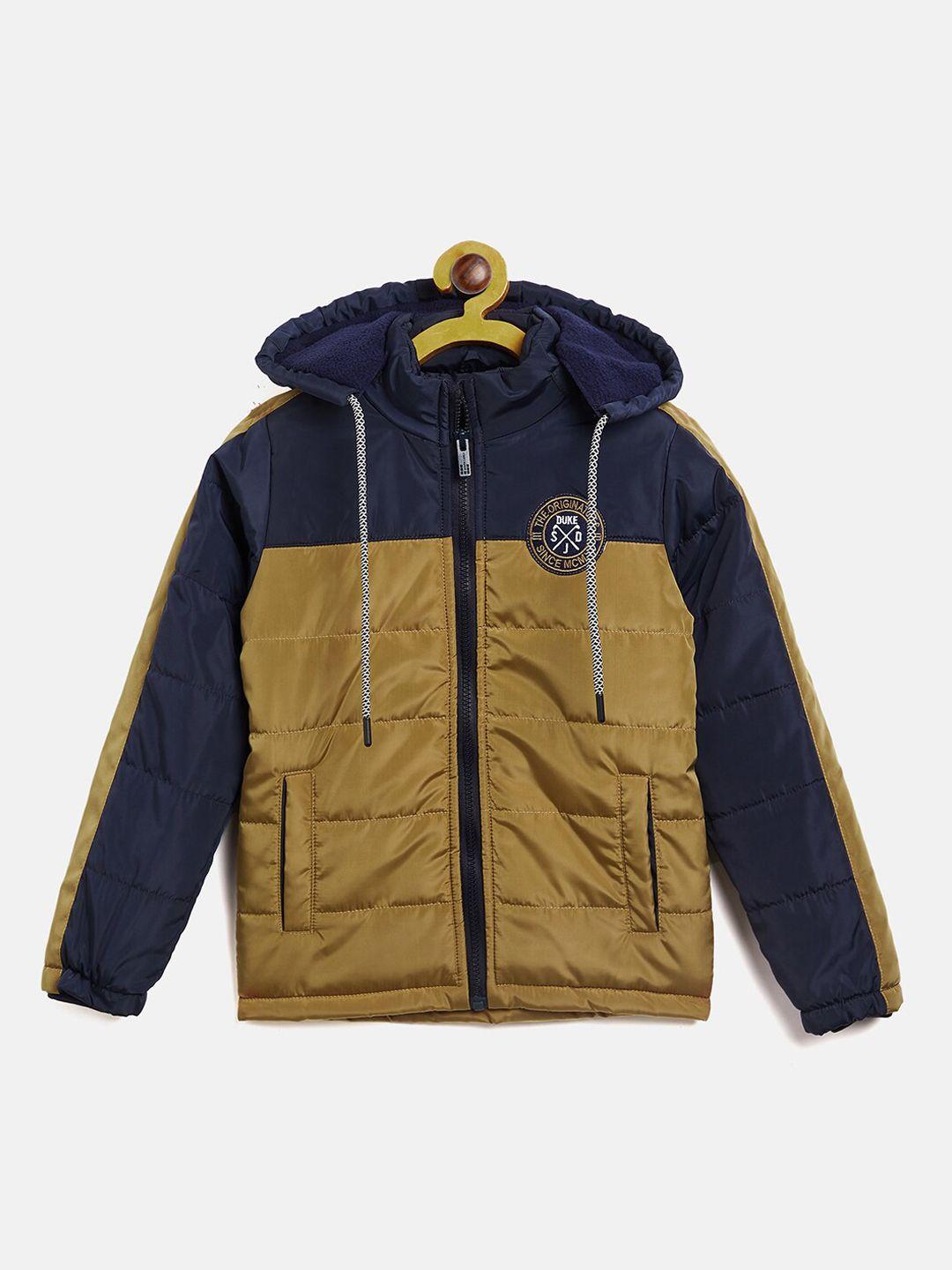 duke boys mustard blue colourblocked padded hooded jacket