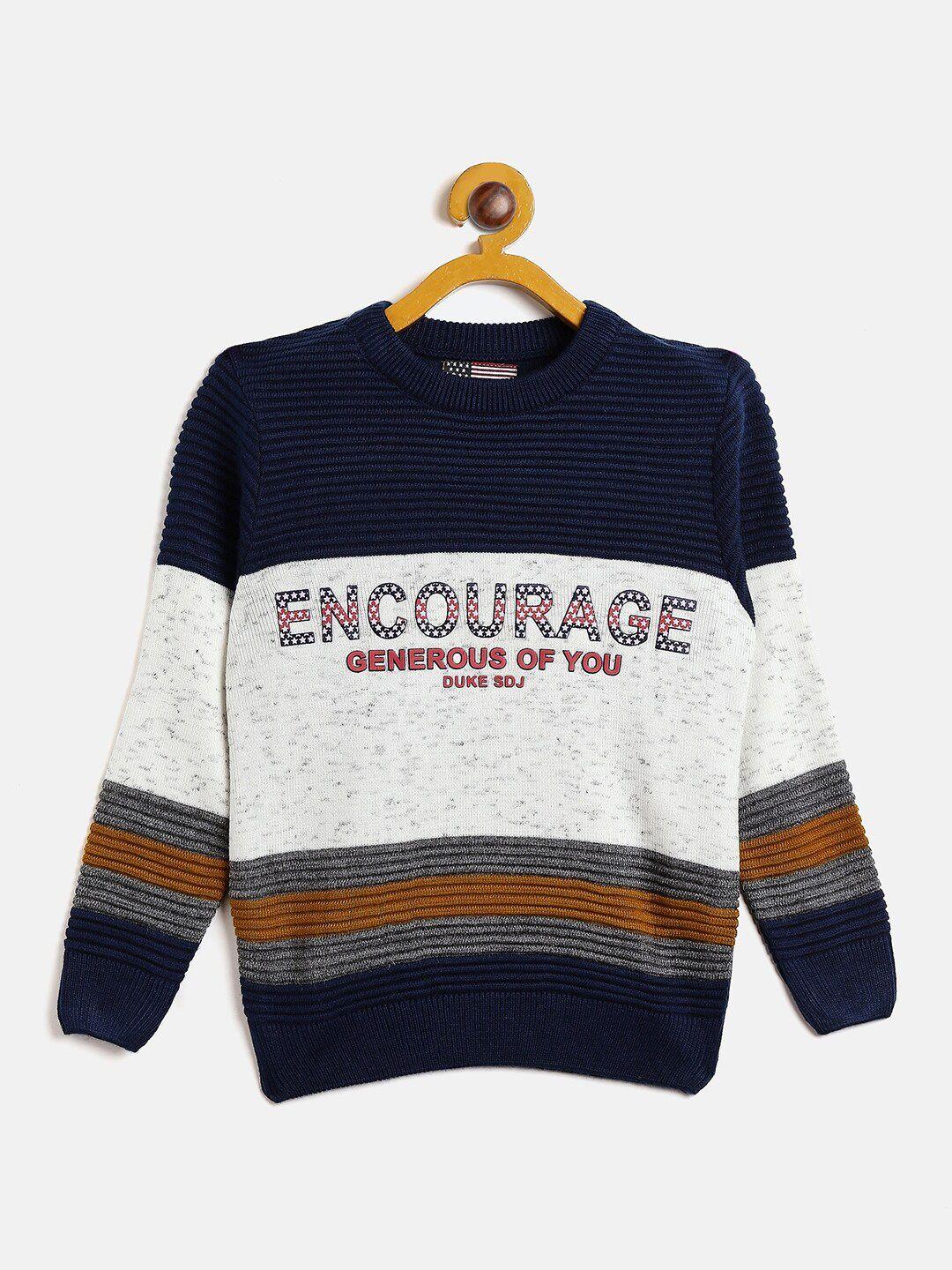 duke boys white & navy blue colourblocked pullover