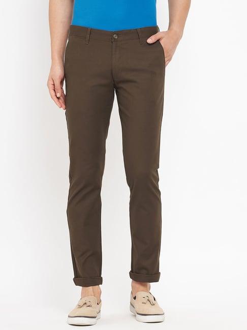 duke brown pure cotton slim fit trousers
