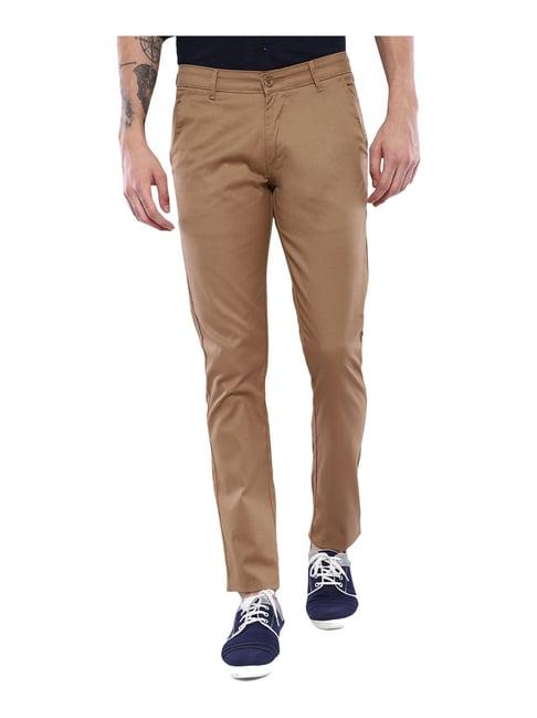 duke brown regular fit flat front trousers