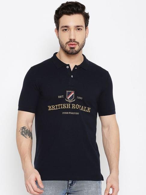 duke dark navy slim fit embriodery polo t-shirt