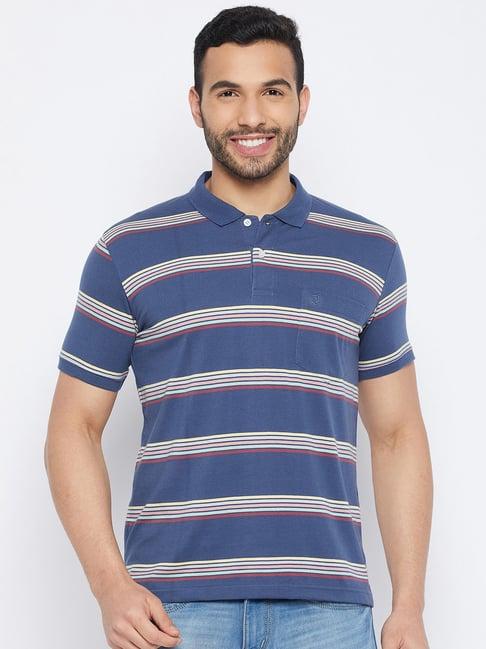 duke denim blue regular fit striped polo t-shirt