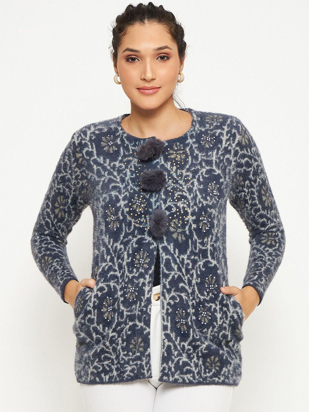 duke floral printed embellished detail acrylic cardigan