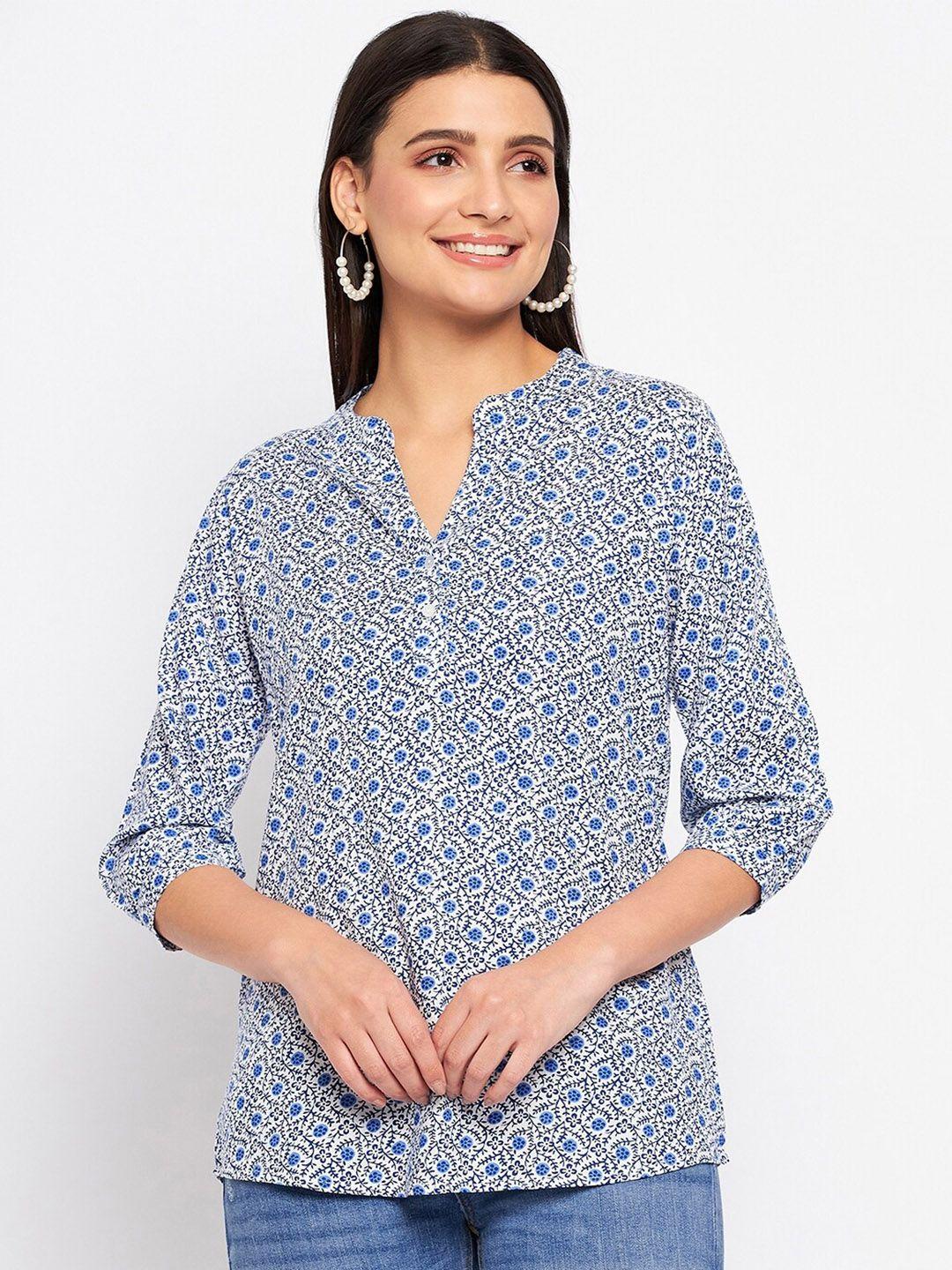 duke floral printed mandarin collar top