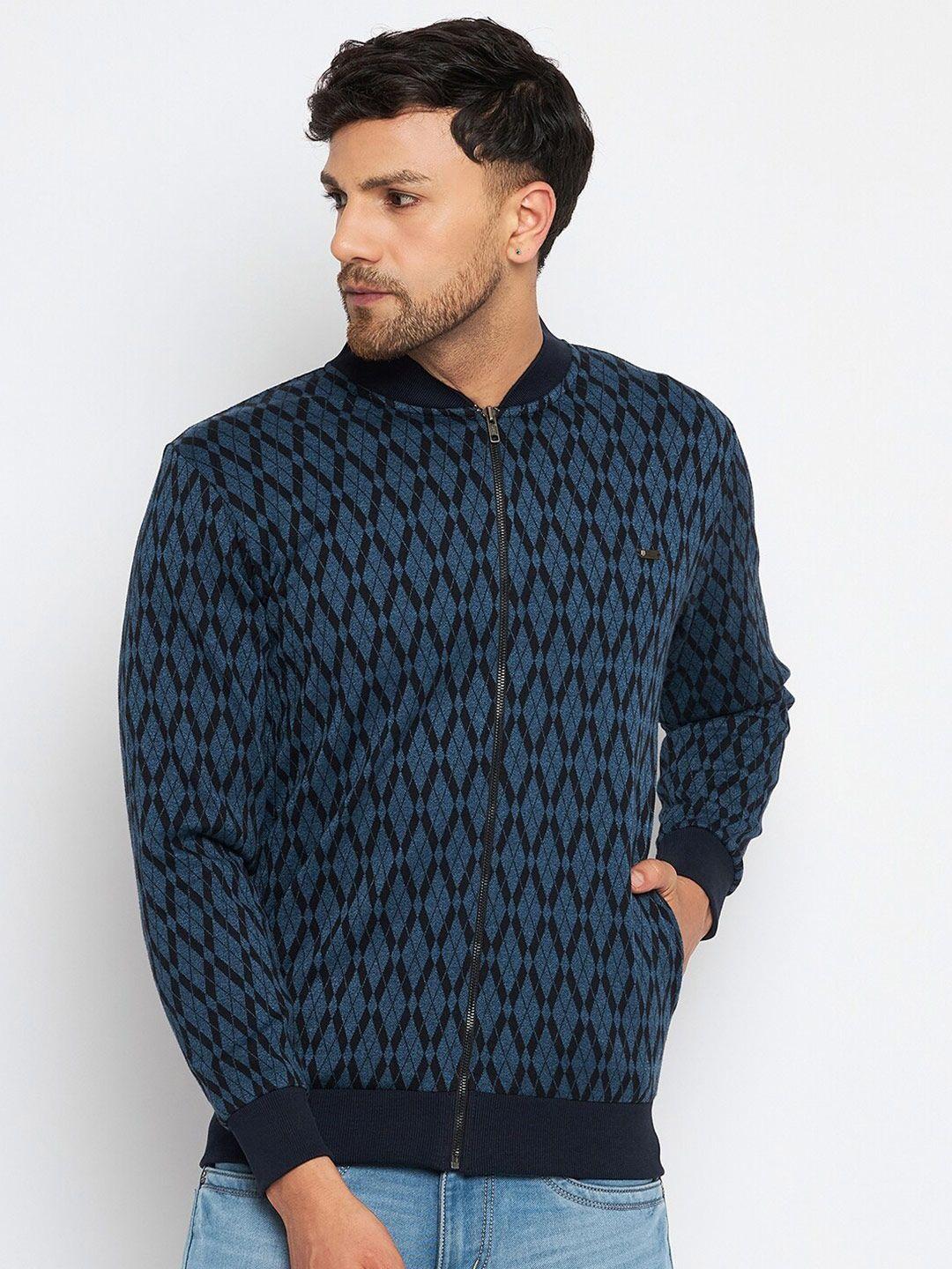 duke geometric printed mandarin collar long sleeves fleece front-open sweatshirt