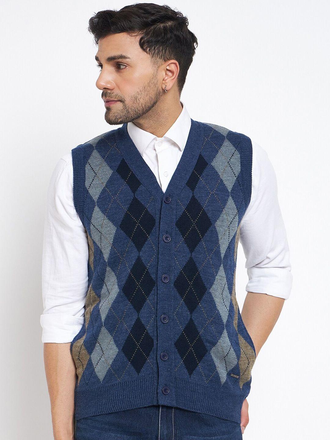 duke geometric self design v-neck sleeveless sweater vest
