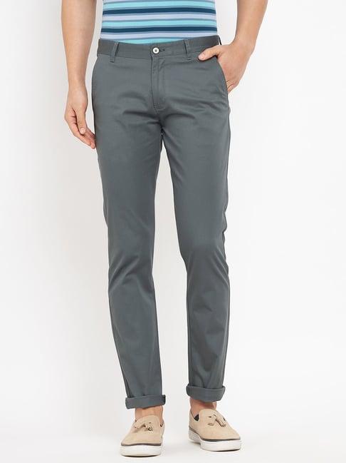 duke grey pure cotton slim fit trousers